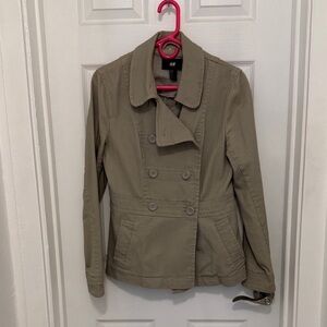 H&M Women's Olive/Tan Double-Breasted Trench Jacket